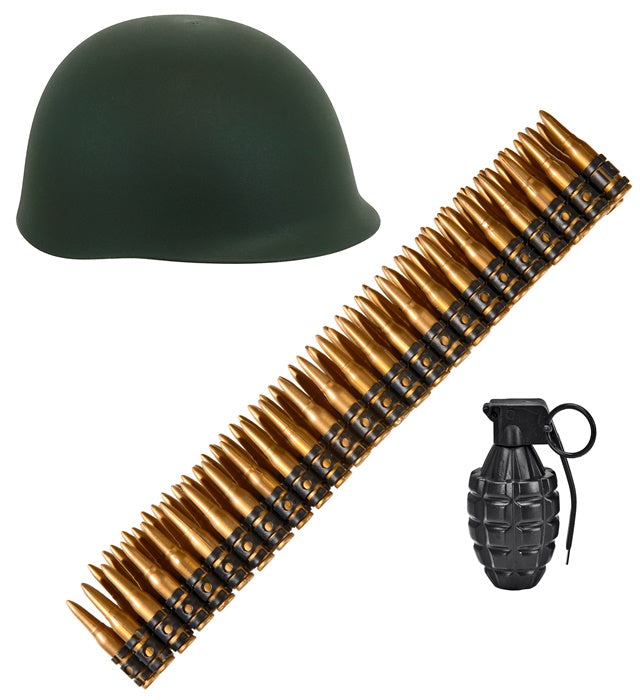 MILITARY SET" (HELMET, 96 BULLETS BELT, GRENADE)
