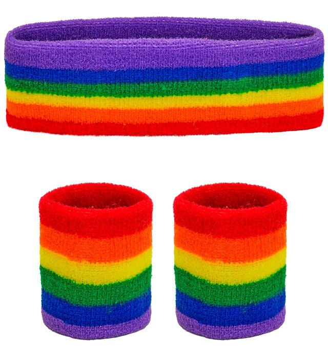 RAINBOW SWEATBAND SET" (HEADBAND, 2 WRISTBANDS)