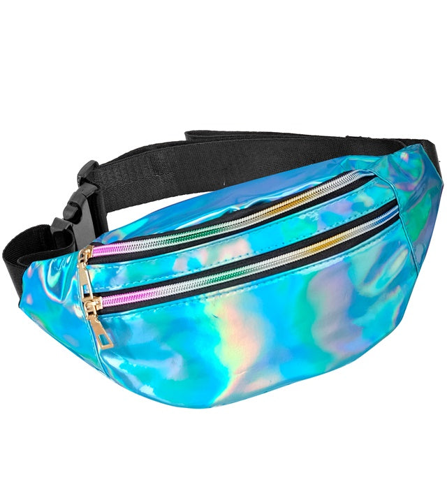 BLUE HOLOGRAPHIC BELT BAG