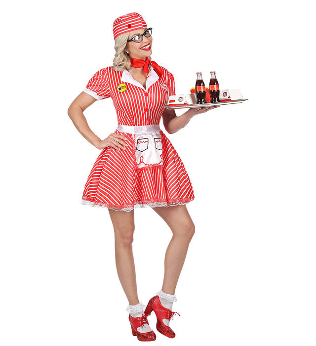 50S WAITRESS" (DRESS WITH PETTICOAT, APRON, PIN, NECKSCARF, HEADPIECE)