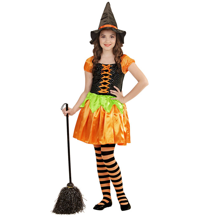 HOLOGRAPHIC SEQUIN PUMPKIN WITCH" (DRESS, HAT)