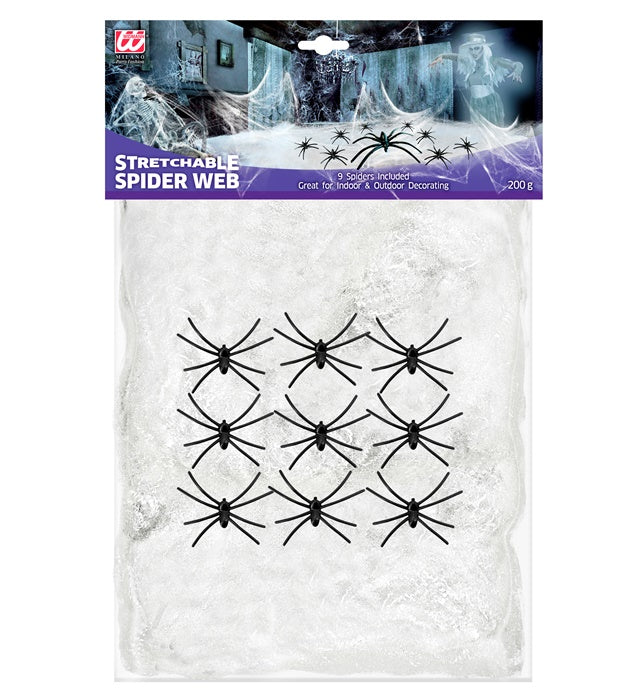 "200 G WHITE SPIDERWEB WITH 9 SPIDERS"