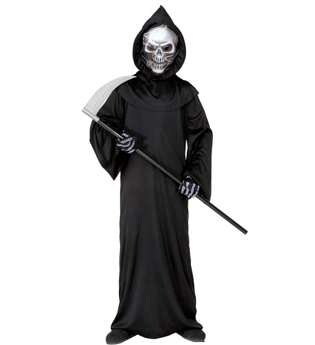 GRIM REAPER" (ROBE, HOODED HOLOGRAPHIC SKULL MASK, BONE GLOVES)