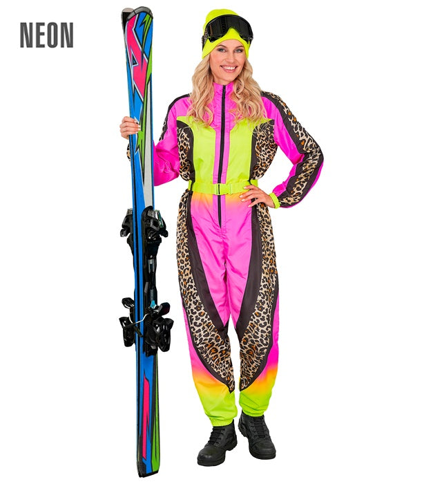 “NEON PINK-YELLOW ANIMALIER LEOPARD SKI SUIT" (OVERALLS, BELT)