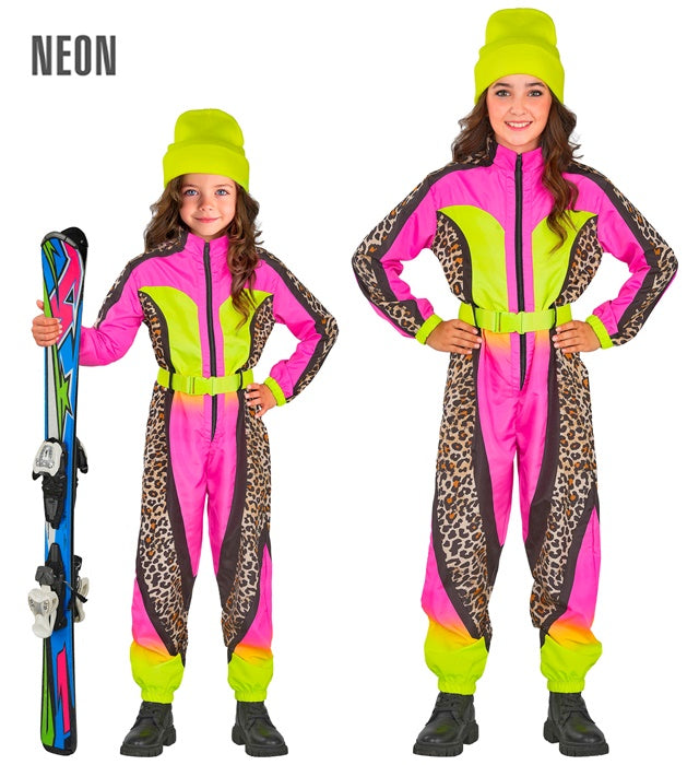 “NEON PINK-YELLOW ANIMALIER LEOPARD SKI SUIT" (OVERALLS, BELT)