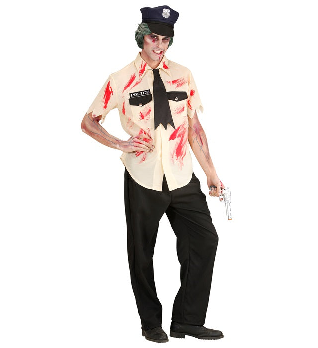 ZOMBIE POLICE OFFICER" (BLOOD STAINED SHIRT, PANTS, TATTERED TIE, HAT)