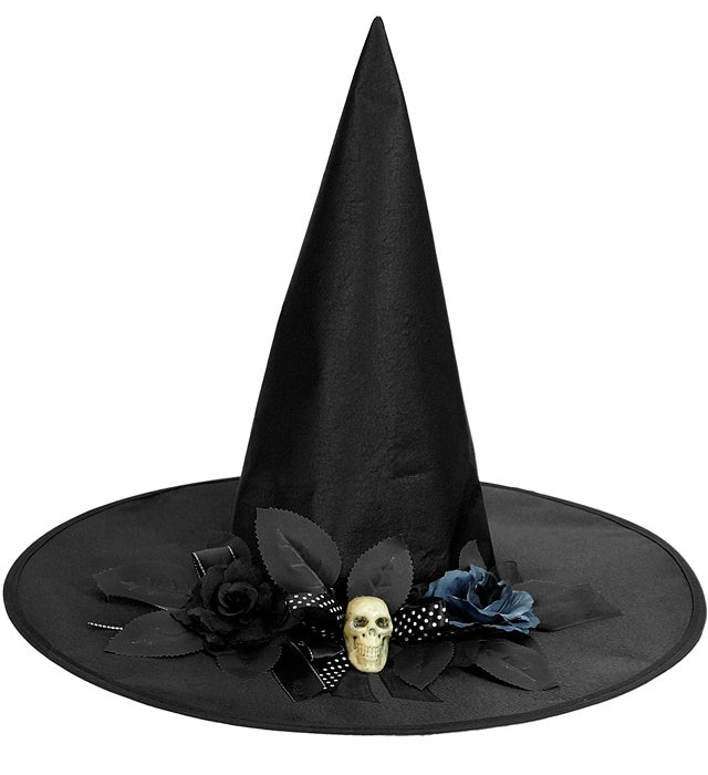 HAT WITH SKULL BOW & FLOWERS WITCH